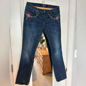 Audrey Poinsettia Driftwood Jeans (from Sundance catalog), size 29